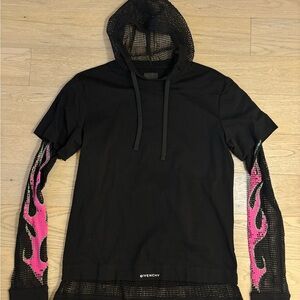 Givenchy Black Mesh Detail Shirt Hoodie
